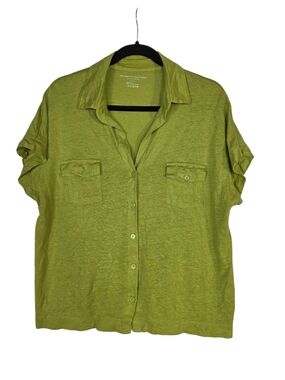 Majestic Filatures Linen Neon Green Button-Down Shirt